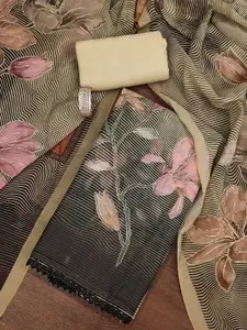 MANVAA Floral Printed Zari Organza Unstitched Dress Material