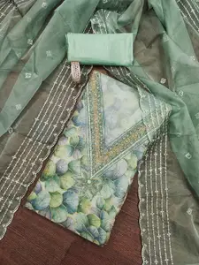 MANVAA Floral Embellished Beads and Stones Organza Unstitched Dress Material