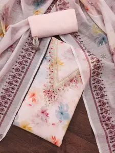 MANVAA Floral Printed Beads and Stones Unstitched Dress Material