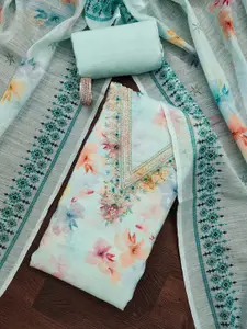 MANVAA Floral Printed Beads and Stones Unstitched Dress Material