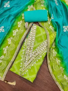 MANVAA Ethnic Motifs Printed Gotta Patti Organza Unstitched Dress Material