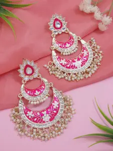 I Jewels Gold-Plated Kundan Studded And Pearls Beaded Crescent Meenakari Chandbalis