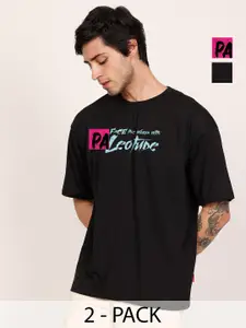 Leotude Men Pack Of 2 Typography Printed Round Neck Cotton Oversized T-shirts