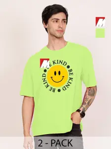 Leotude Men Pack Of 2 Typography Printed Round Neck Cotton Oversized T-shirts