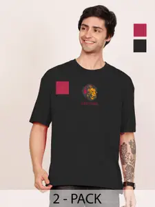 Leotude Men Pack Of 2 Graphic Printed Round Neck Cotton Oversized T-shirts
