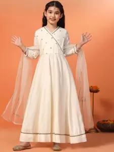 FASHION DREAM Girls Embroidered Maxi Length Ethnic Dresses with Dupatta