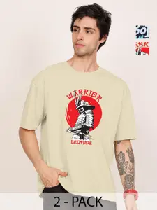 Leotude Men Pack Of 2 Graphic Printed Round Neck Cotton Oversized T-shirts