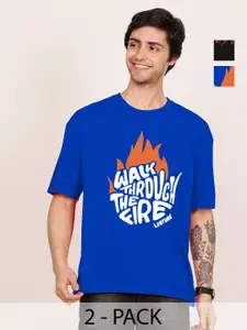 Leotude Men Pack Of 2 Typography Printed Round Neck Cotton Oversized T-shirts