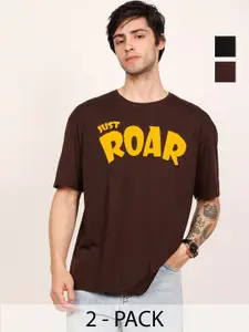 Leotude Men Pack Of 2 Graphic Printed Round Neck Cotton Oversized T-shirts