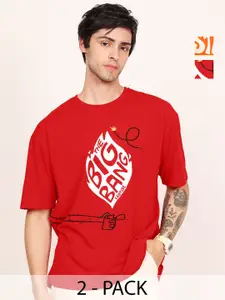 Leotude Men Pack Of 2 Typography Printed Round Neck Cotton Oversized T-shirts