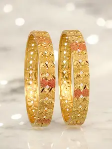 LUCKY JEWELLERY Pack of 2 18k Gold-Plated Bangles