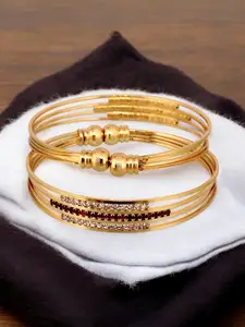 LUCKY JEWELLERY Pack Of 2 18k One Gram Gold-Plated Artificial Stone Studded Bangles