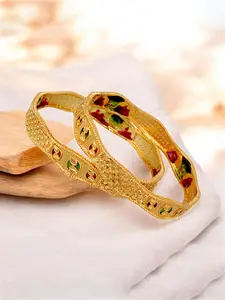 LUCKY JEWELLERY Set of 2 Traditional Designer 18KT One Gram Gold Plated Bangles