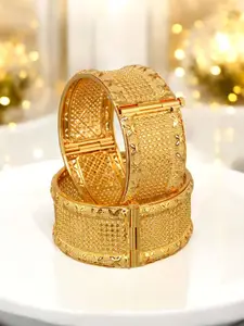 LUCKY JEWELLERY Set of 2 Traditional Designer 18KT One Gram Gold Plated Bangles