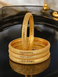 LUCKY JEWELLERY Set of 4 Traditional Designer 18KT One Gram Gold Plated Bangles