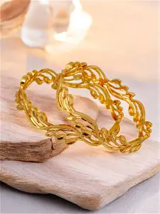 LUCKY JEWELLERY Set of 2 Traditional Designer 18KT One Gram Gold Plated Bangles