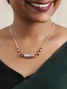 House of Aadyaa 925 sterling Silver Mangalsutra With Silver Antique Pendant