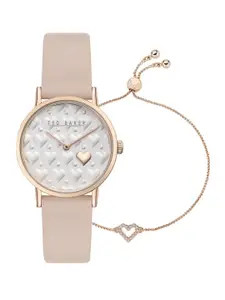 Ted Baker Women Patterned Dial & Leather Straps Analogue Chronograph Watch BKGSV25019I