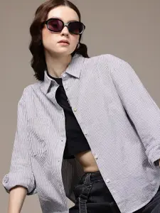 The Roadster Life Co. Opaque Striped Pure Cotton Oversized Casual Shirt