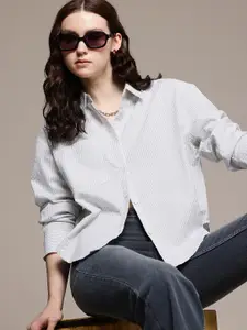 The Roadster Life Co. Opaque Striped Pure Cotton Oversized Casual Shirt