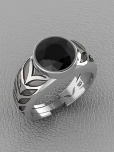 Vitra Jewellery 925 Sterling Silver Round Nuri Onyx Studded Adjustable Finger Ring