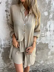 StyleCast Brown Shirt Collar Shirt With Shorts