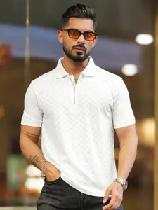 Maniac Men Self Design Polo Collar Cotton T-shirt