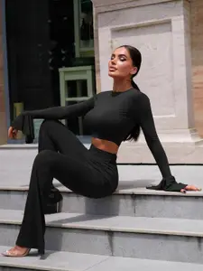 StyleCast Black Round Neck Long Sleeves Top With Trouser