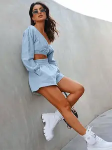 StyleCast Blue V-Neck Sweater With Shorts