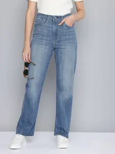 Levis Women Ribcage Straight Fit High-Rise Heavy Fade Stretchable Jeans