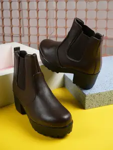 Walkfree Women Round Toe Block-Heeled Chelsea Boots