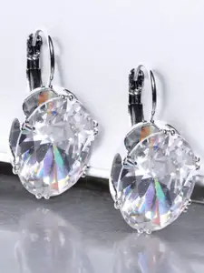 OOMPH Silver-Plated Cubic Zirconia Studded Oval Shaped Drop Earrings