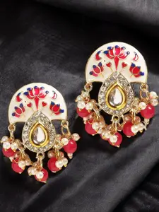 OOMPH Gold-Plated Kundan Stones Studded Contemporary Drop Earrings