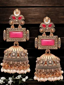 OOMPH Gold-Plated Artificial Stones Studded And Beaded Dome Shaped Jhumkas