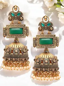 OOMPH Gold-Plated Artificial Stones Studded And Beaded Dome Shaped Jhumkas