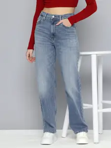 Levis Women Ribcage Slim Straight Fit High-Rise Heavy Fade Stretchable Jeans