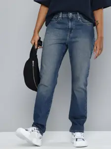 Levis Women 724 Slim Straight Fit High-Rise Light Fade Stretchable Jeans
