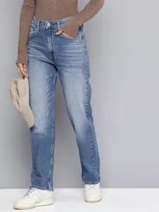 Levis Women Ribcage Slim Straight Fit High-Rise Heavy Fade Stretchable Jeans