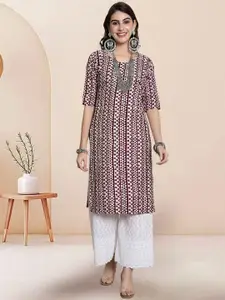 7Threads Geometric Printed Round Neck Straight Kurta