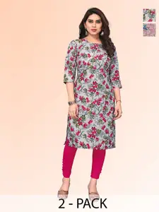 KETAKI FASHION Selection Of 2 Floral Printed Round Neck Straight Kurtas