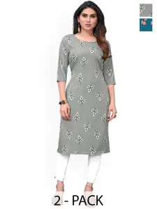 KETAKI FASHION Selection Of 2 Floral Printed Round Neck Straight Kurtas