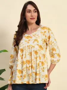 Sa Rasa Floral Printed V-Neck Puff Sleeves Empire Top