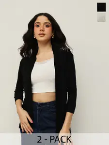 Espresso Pack Of 2 Self Design Open Front Crop Shrug