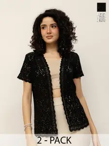 Espresso Pack Of 2 Self Design Crop Shrug