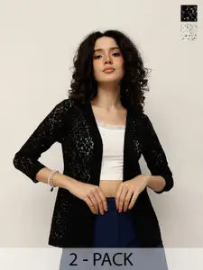 Espresso Pack Of 2 Self Design Lace Open Front Shrug