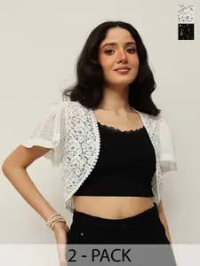 Espresso Pack Of 2 Self Design Lace Open Front Shrug