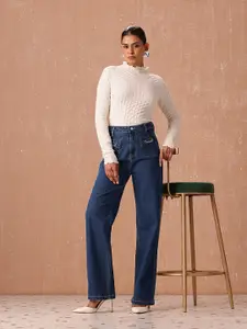 all about you Women Straight Fit High-Rise Embellished Jeans