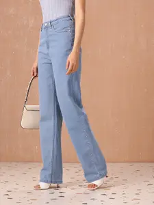 all about you Women Straight Fit High-Rise Light Fade Embellished Stretchable Jeans