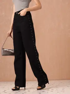 all about you Women Straight Fit High-Rise Embellished Stretchable Jeans