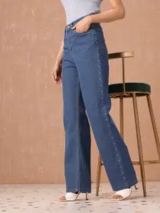 all about you Women Straight Fit High-Rise Light Fade Embellished Stretchable Jeans